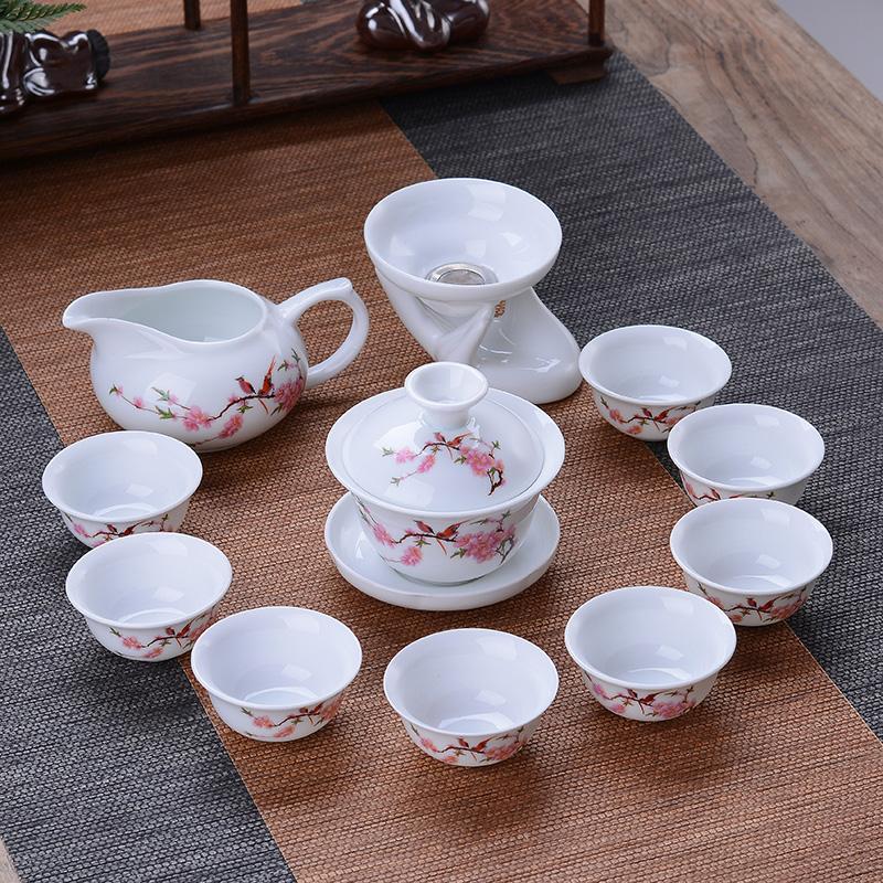 Tea Set Green Ceramic Home Brewing Tea Kung Fu Bowl Set of Simple Office Parlor Tea Cups