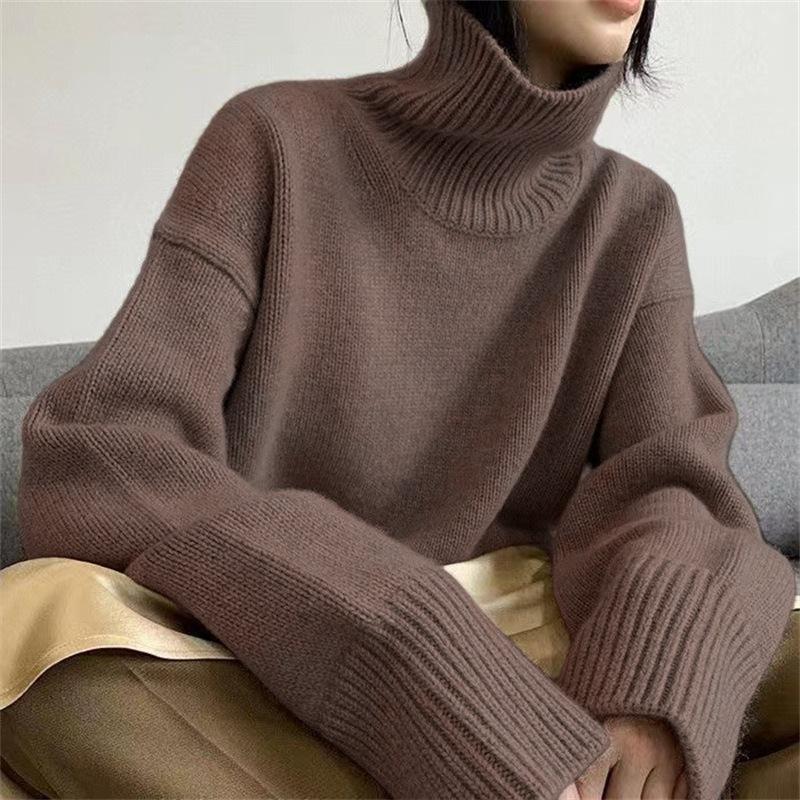 Women's Turtleneck Sweater Oversize Winter Vintage  Knitted Red Sweater Pullover Women Soft Gray Warm Sweater for Women