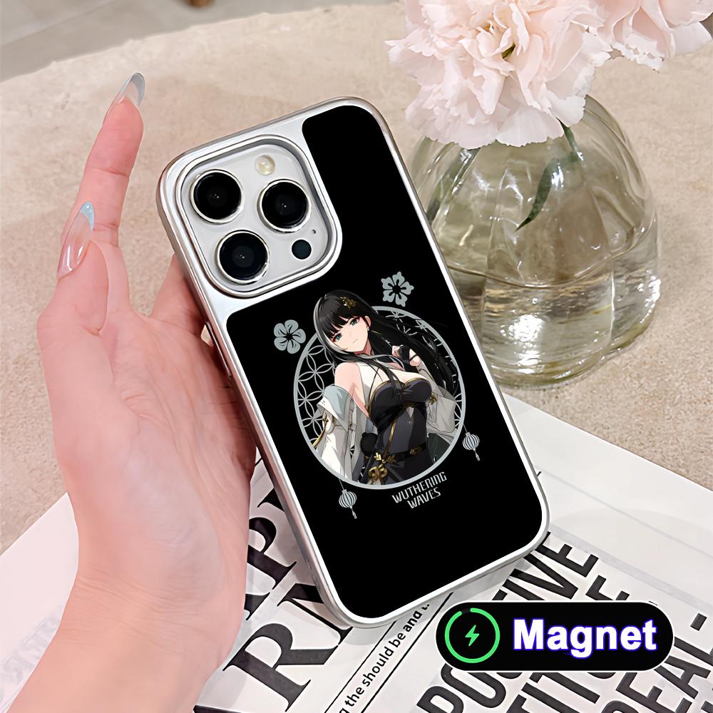Wuthering Waves Baizhi Phone Case for iPhone 17 16 15 14 13 12 11 Air Pro Max Plus Electroplated Silver Magsafe Cover