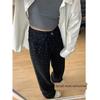 Black Polka Dot Print Denim Women's Summer New Arrival Small High Waist Loose Cover Slim Looking Wide-Leg Pants