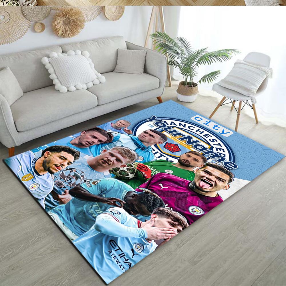 Manchester City Customize Text Area Rug Suitable for Dining Room Game Room Hallway Outdoor Antislip Carpet Anime Office Decor