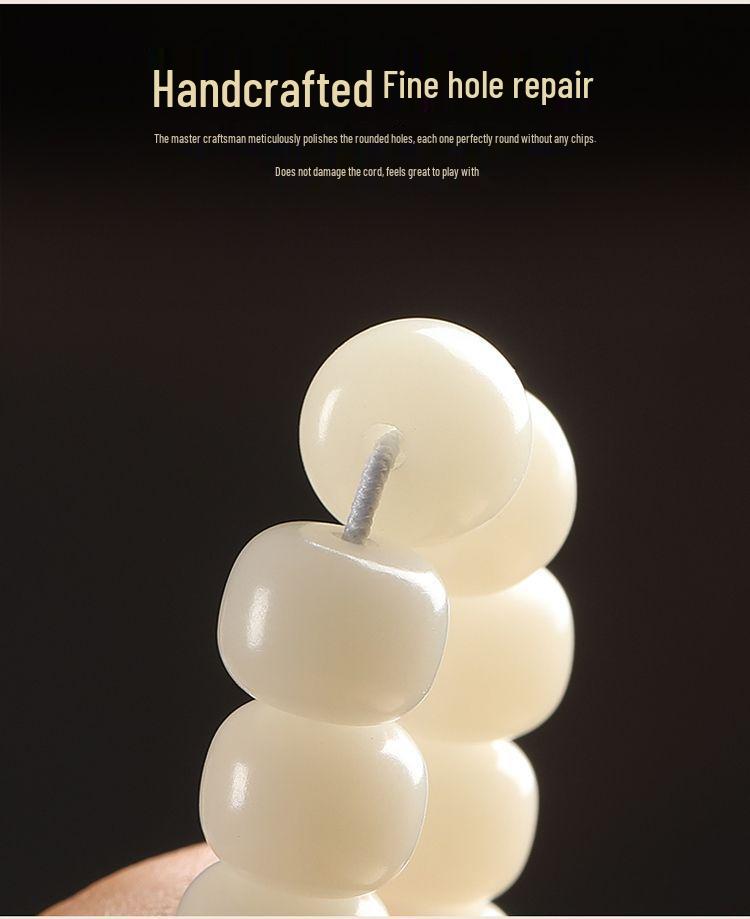 White Jade Bodhi Root 108-Bead Lotus Bracelet for Men and Women - Wenwan Prayer Beads