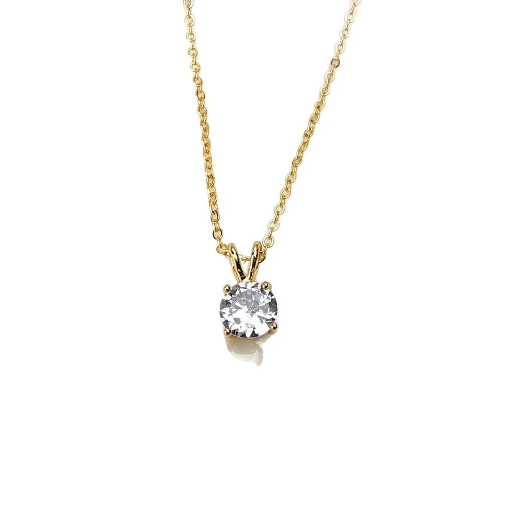 Gold-Plated Classic Four-Prong Zircon Diamond Necklace - Versatile Women's Collarbone Chain