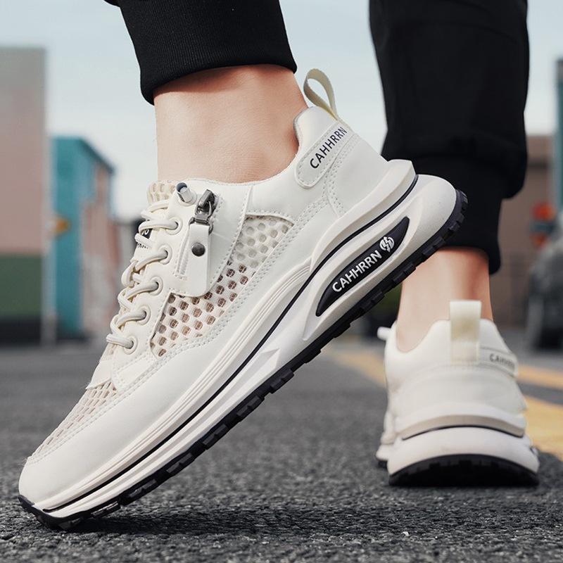 Large Hole Mesh Men's Shoes Summer Breathable Sports Shoes Men's Thick-soled Trendy Shoes Student White Shoes