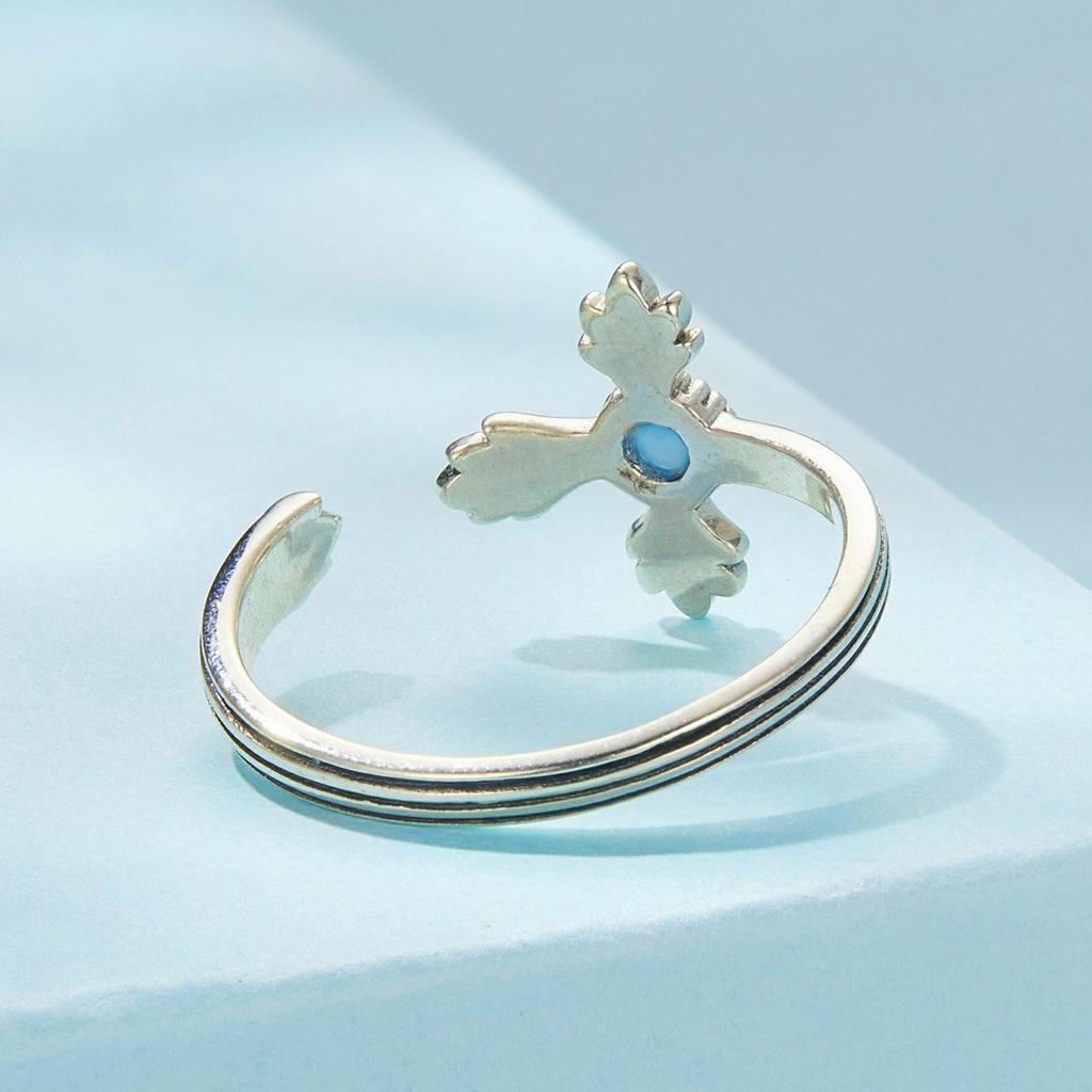 Vintage Turquoise Cross Open Ring S925 Sterling Silver Oxidized Women's Jewelry Adjustable Rings