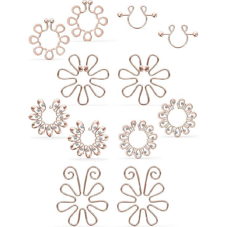 Lcolyoli 6 Pair Dummy Comforter Piercing Jewelry Adjustable Clip Nipple Ring Stainless Steel Non-Piercing Nipple for Women