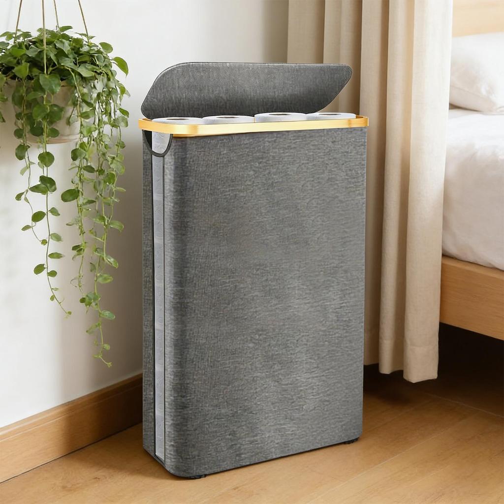 Toilet Paper Holder 52L Paper Roll Storage Basket With Lid And Handle Foldable Toilet Roll Organizer For Bathroom Shower Home