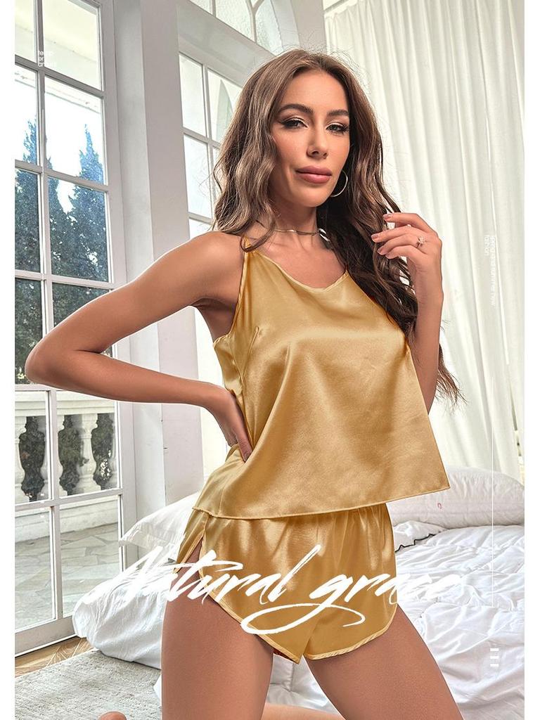 Ice Silk Women's Pajamas: Sexy Spring/Summer Camisole & Shorts Set