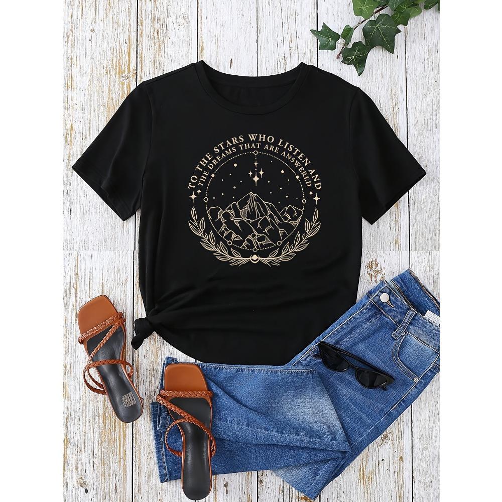 

Women S Round Neck Short Sleeve T-Shirt Suitable for Spring, Autumn, and Summer, Fashionable and Unique Print, Crew Neck S