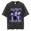 Damon Salvatore Grafica Vintage Lavata Maglietta Uomo Donna Abbigliamento Moda Harajuku T-Shirt Larga Oversize Manica Corta Magliette