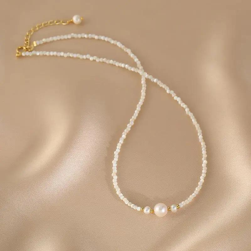 Elegant Baroque Freshwater Pearl Bead Choker Necklace With White Shell Pendant For Women Party Jewelry