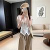 Blue design sense versatile round neck short-sleeved T-shirt women's summer new foreign style irregular slim-fitting and thin knock beautiful shirt