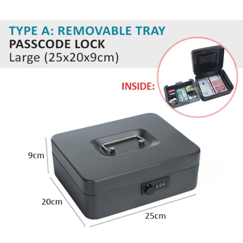 Key Lock / Removable Tray Safe Piggy Bank Shop Supermarket Money Storage Cabinet Passcode Lock Cash Cashier Box