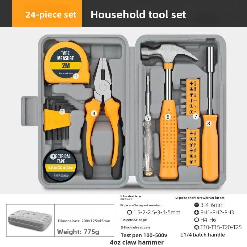 24-delars Multifunktionell Hushållsverktygssats Hem Daglig Reparationsverktygssats Bärbar Handverktygslåda för Hemunderhåll