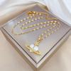 Acciaio al Titanio Pianeta Amore Pieno di Diamanti Lusso Banchetto Matrimonio Collana Versatile da Donna Catena per la Clavicola Acciaio al Titanio