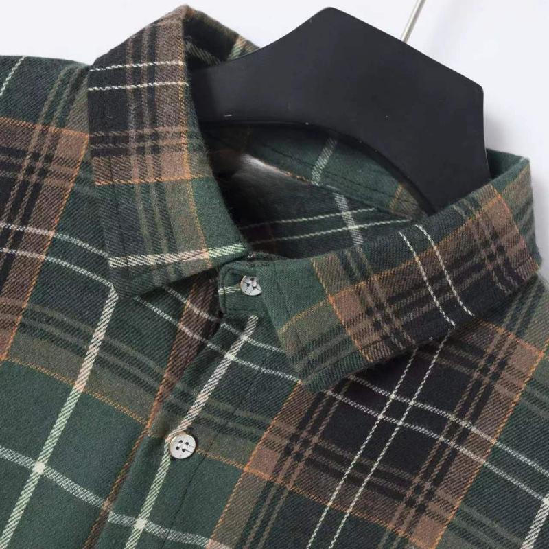 Autumn European and American Fashion Men's Brushed Thin Plaid Long-sleeved Light Mature Casual Shirt