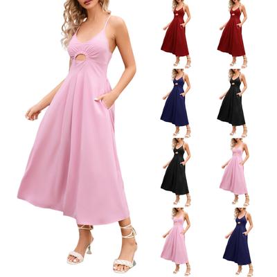 Women's Solid Color Sleeveless Leisure Vacation Travel Hollow-out Dress