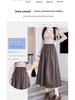 2024 Autumn/Winter PU Leather Mid-Length Skirt: Versatile Fashion Umbrella Design with Elastic Waist.