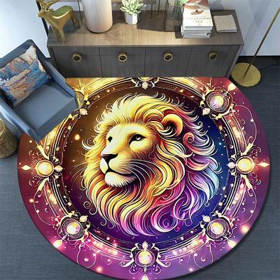 1 Stück Weicher, Saugfähiger & Rutschfester Goldener Löwe Runder Teppich Weicher Kreis-Teppich für Wohnzimmer- & Schlafzimmer-Dekoration, Stuhlunterlagen und Unvergessliches Heim-Geschenk