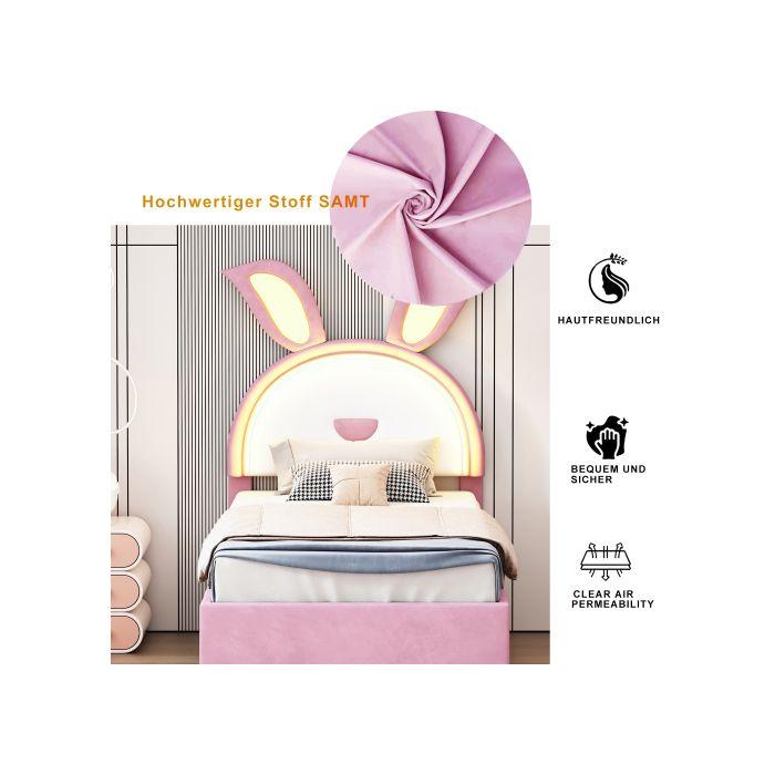 Lit D'enfant Lit Rembourré 90 X 200 Cm, Tissu Velours Tapis Multifonctionnel, Rose