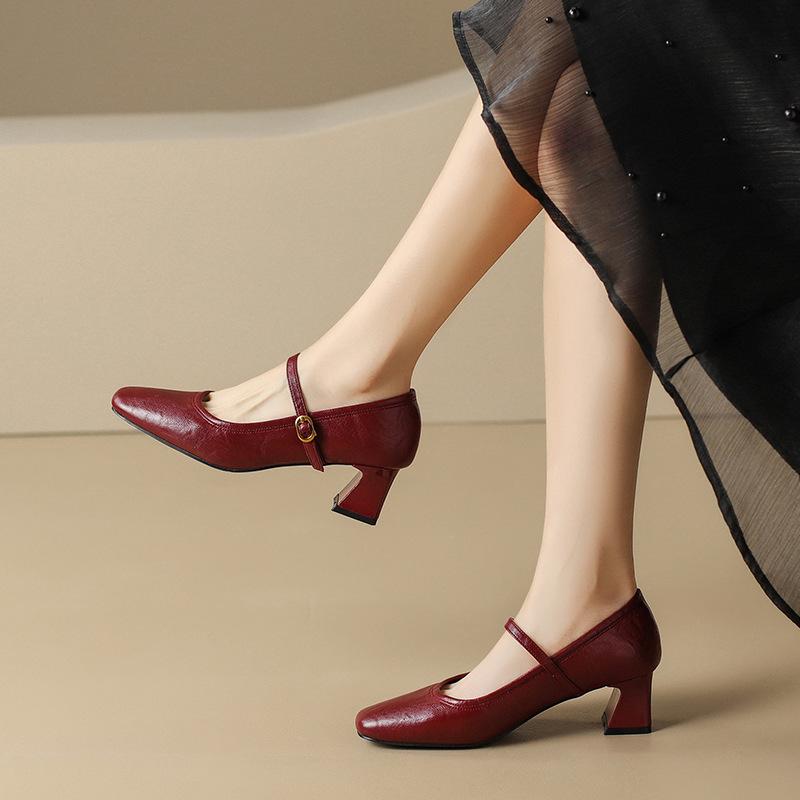 Scarpe col tacco alto da donna Primavera Autunno Nuove Tacco Chunky Esterno Mary Jane Moda Cinturino con Fibbia Lusso Comode Pumps da Festa