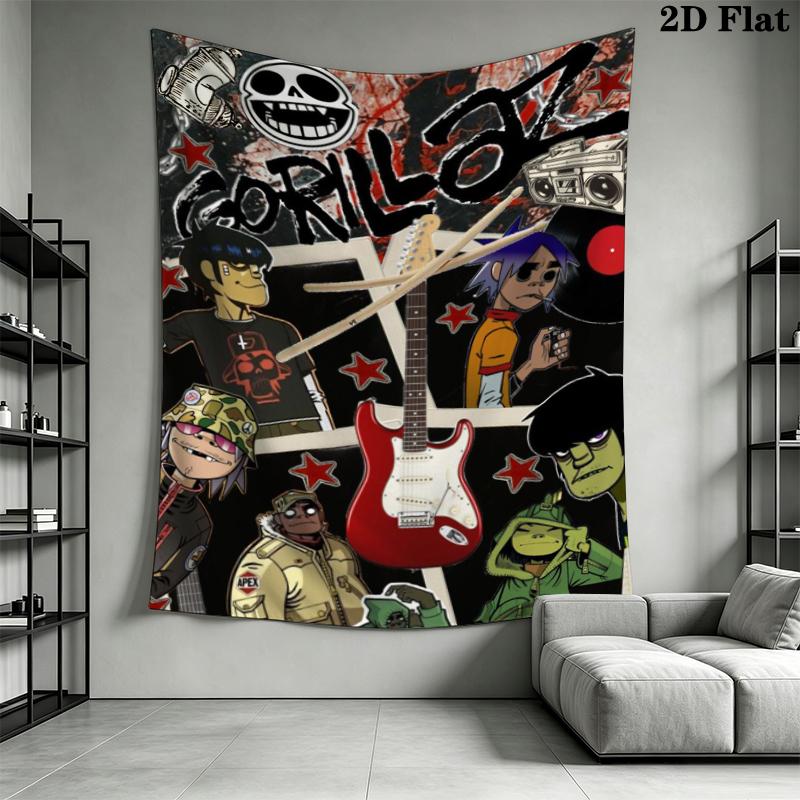 Gorillaz Wall Tapestry Aesthetic Wall Hanging Printed Fabric Blanket Decorative Tapestries for Bedroom Living Room Home Decor
