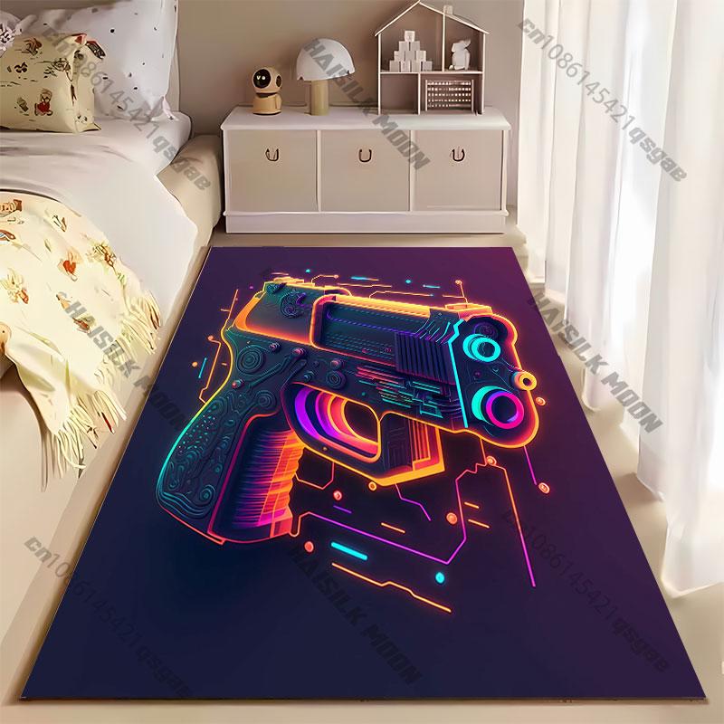 Futuristic neon cyberpunk pistol carpet Yoga living room room decor children's crawling mat doormat area rug games mat