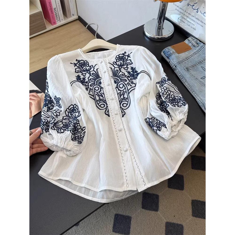 Chic Ethnic Style Embroidered Loose-Fit Shirt 3XL
