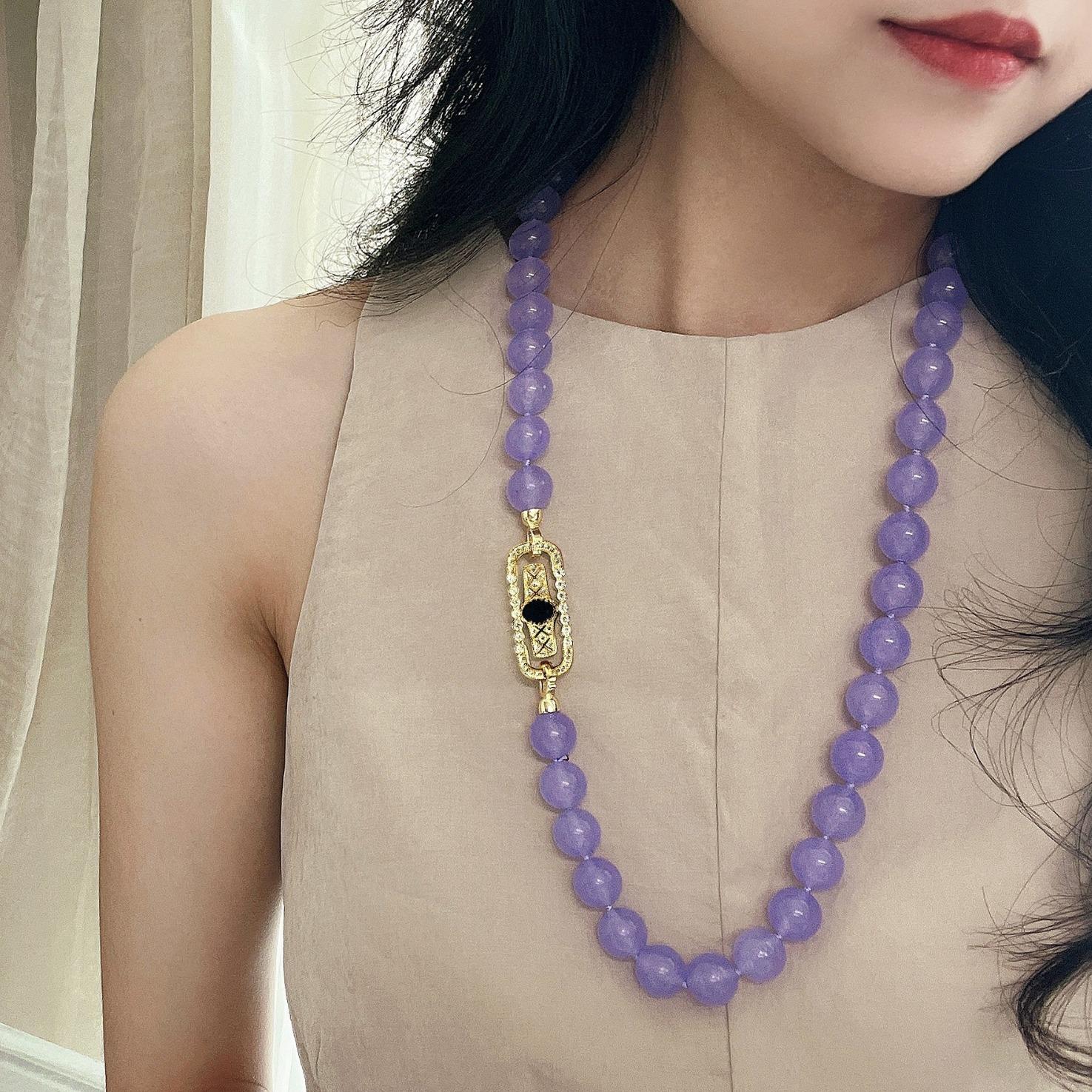 Violet Jade Large Granular 12Mm Natural Quartz Rock Dyed Necklace Sweater Chain Long Chain