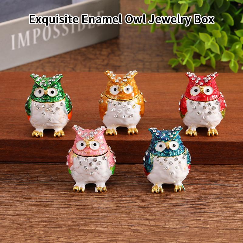 1pc Colorful Rhinestone Owl Jewelry Box, Enamel Mini Box, Exquisite Desktop Ornament Storage Box For Jewelry Storage
