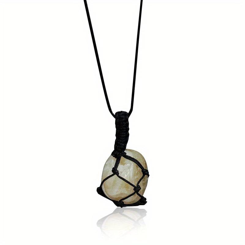 Amethyst Net Bag Pendant Necklace with Irregular Agate Stone Sweater Chain