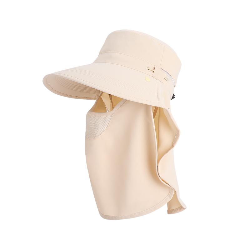 Spring and summer outdoor sun hat big brim shawl neck protector bucket hat removable face mask sun protection hat women