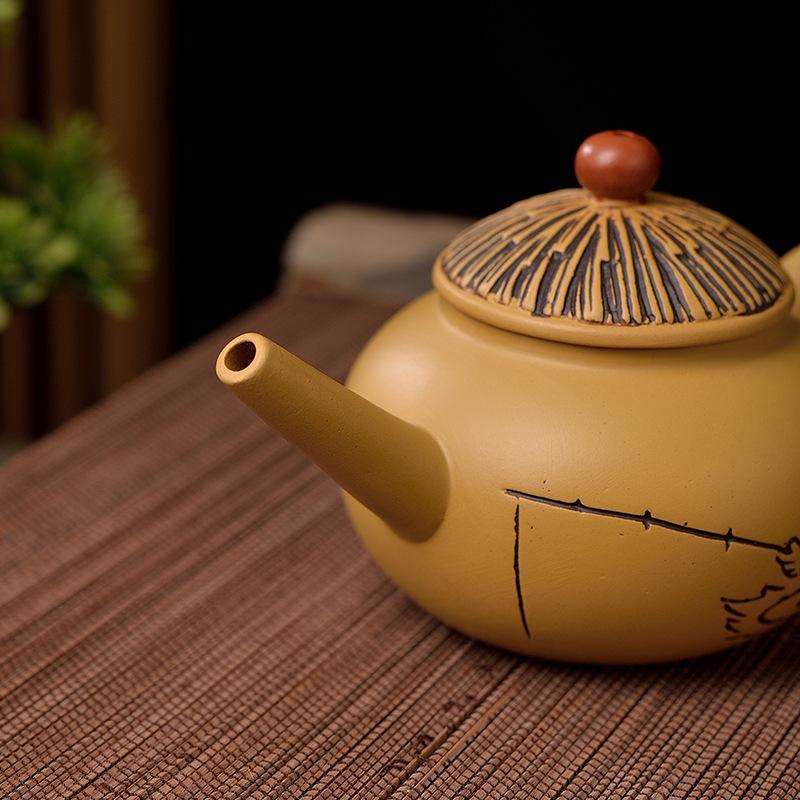 Handmade gold cinnabar, purple sand tea set, tea maker, household kung fu teapot, official hat, fisherman standing upside down and breaking water