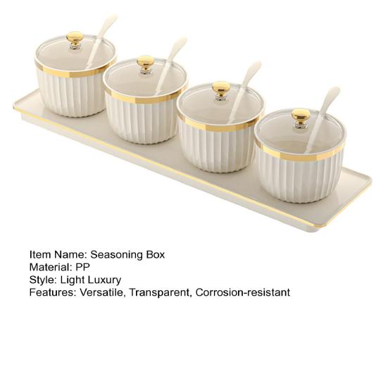 Spice Jars Independent Condiment Containers Transparent Acrylic Jars with Spoons Tray BPA-Free Plastic