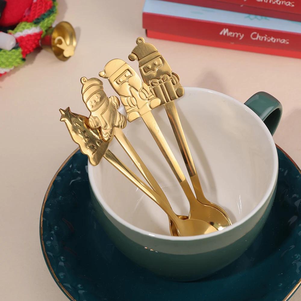 Creative Christmas Spoon gift box stainless steel tableware cartoon gingerbread man coffee spoon colored box suite