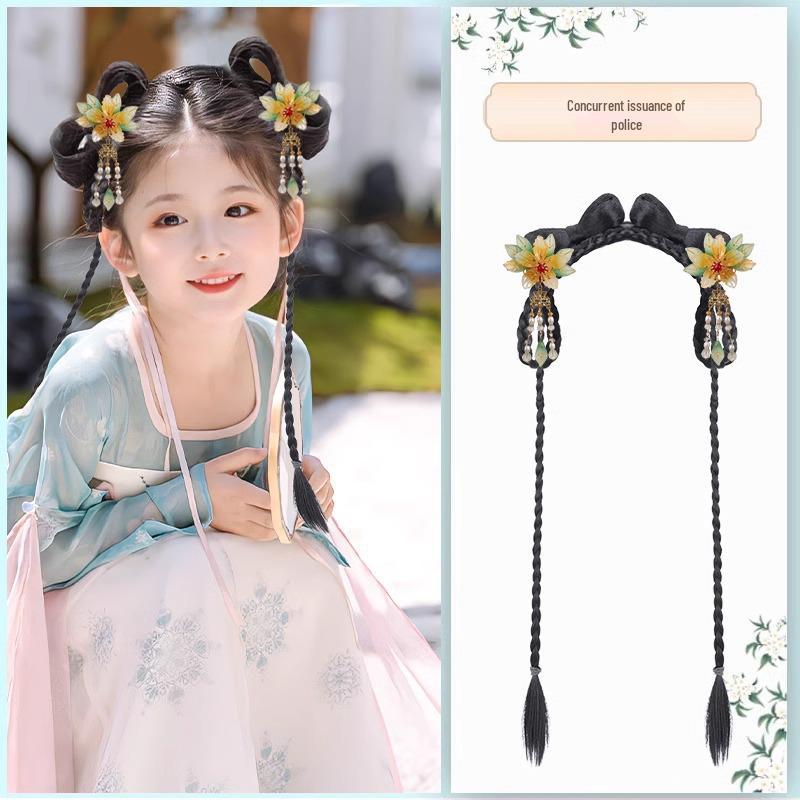 Kinder-Hanfu-Perücke und Dutt-Haarreif Haarschmuck