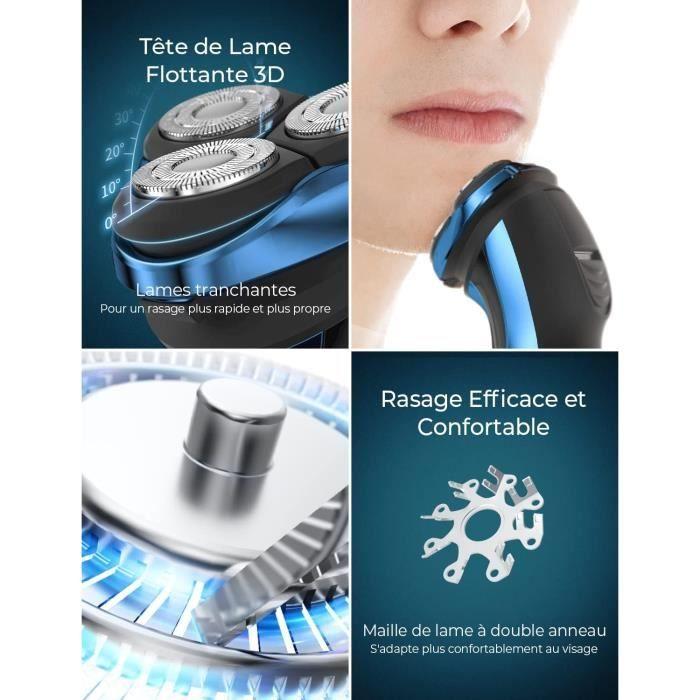 Rasoir Électrique pour Homme Rasoir à Têtes Rotatives avec Tondeuse Barbe de Précision IPX7 Rasoir à Sec et Humide avec Verrouill