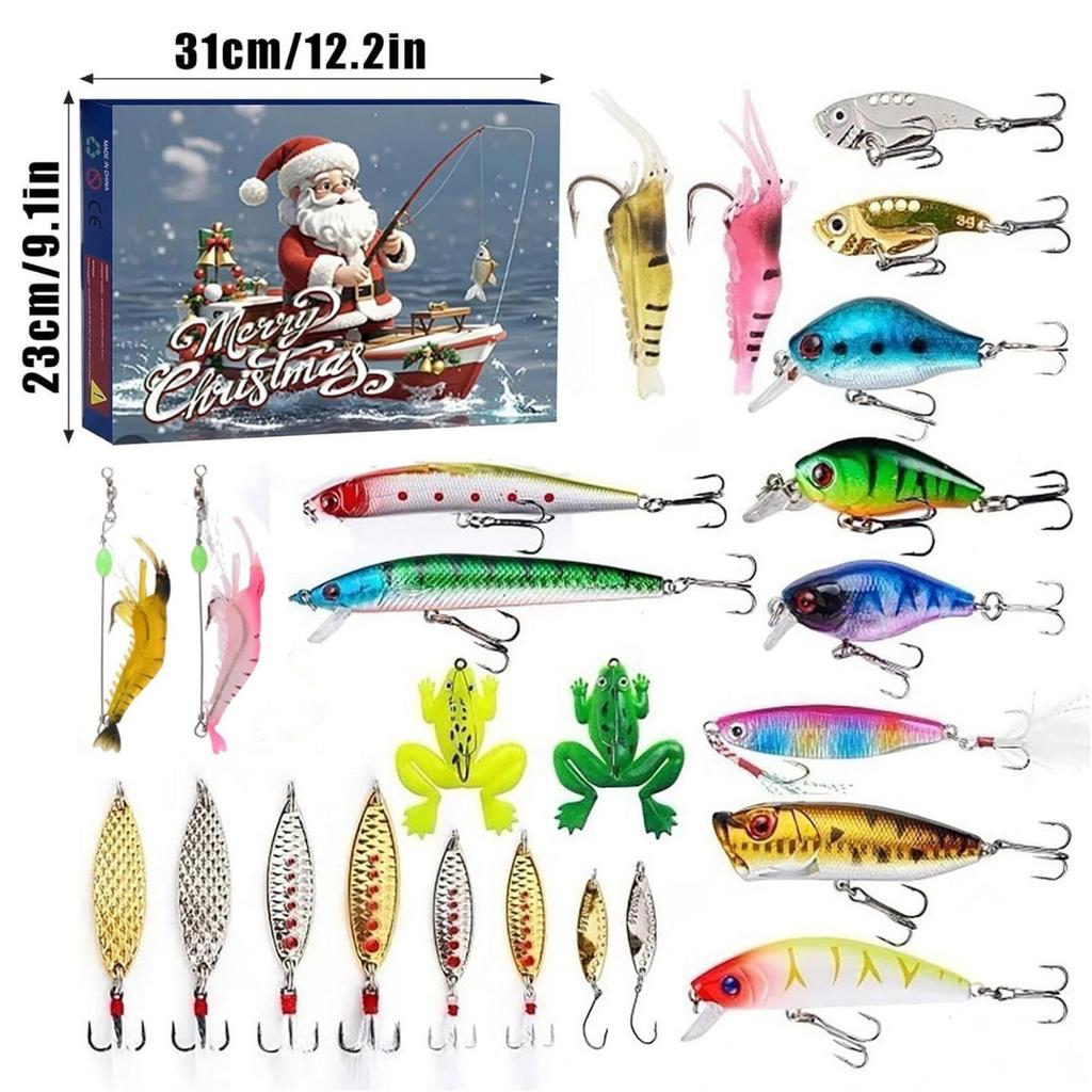 24-teiliger Adventskalender zum Angeln, Weihnachts-Countdown, Adventskalender mit Angelzubehör für Fische, erwachsene Männer, Teenager, Jungen, Weihnachtsüberraschungsgeschenk