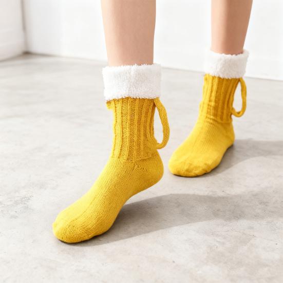 Beer Mug Socks Funny Knitted Crew Socks with Handle Men Women Autumn Winter Floor Socks for Christmas Halloween Birthday Gifts