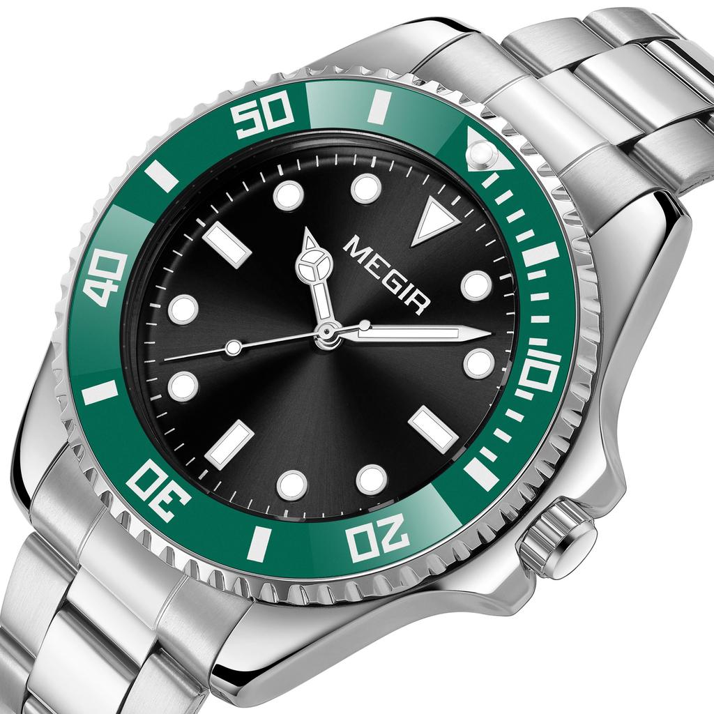 MEGIR Luxury Stainless Steel Strap Men's Business Wristwatches Waterproof Male Quartz Military Watches Clock Reloj Hombre 1090