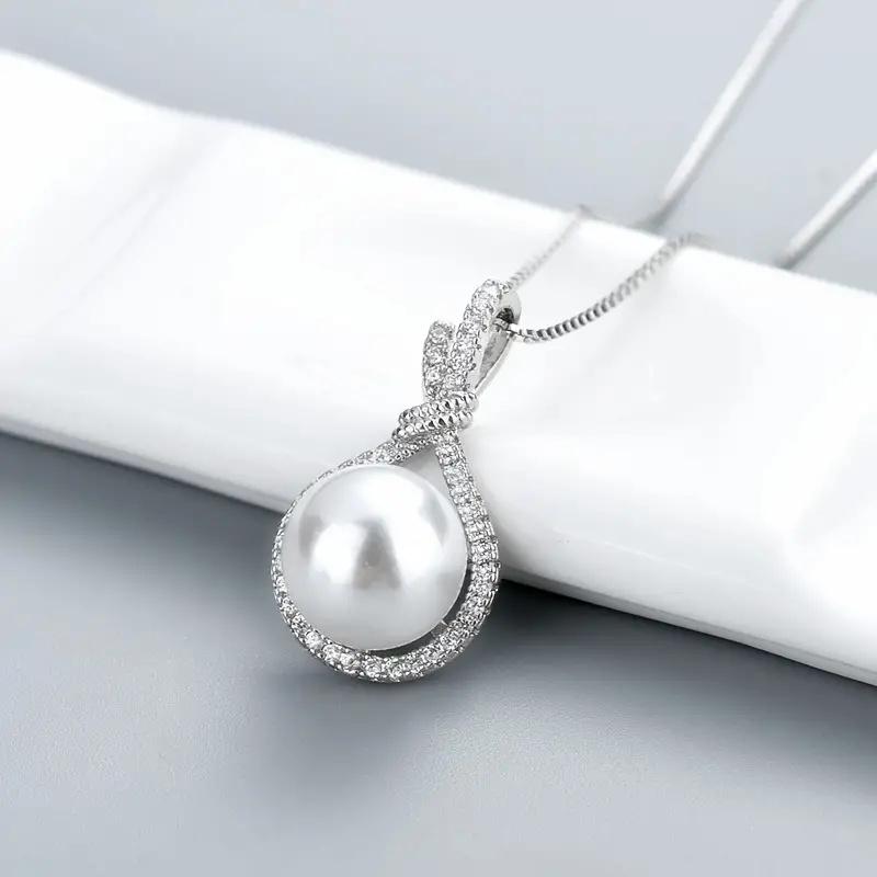 Huitan Trendy Simulated Pearl Necklace Women Silver Color Dazzling CZ Temperament Elegant Female Wedding Accessories Hot Jewelry