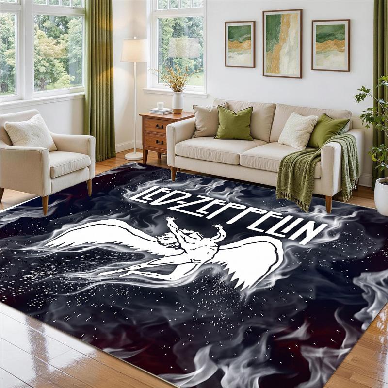 Led Zeppelin Design Crystal Velvet Rug Soft Decorative Mat for Bedroom Entrance