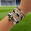 Ingemark Hip Hop Football Pendant Elastic Bracelet Set Women Men Casual Colorful Soft Ceramic Beads Bangle Jewelry Accessories