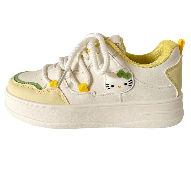 

FY-113 cat pattern platform white shoes women s shoes 2025 new round head leather flat baseplate shoes casual niche 40 бежевий