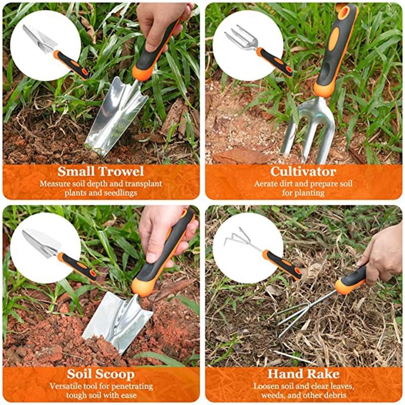 Garden Tool Set 7 Pieces  Alloy Steel Hand Tool Starter Kit with Garden Bag Outdoor Tool Heavy Duty Gardening Work Set