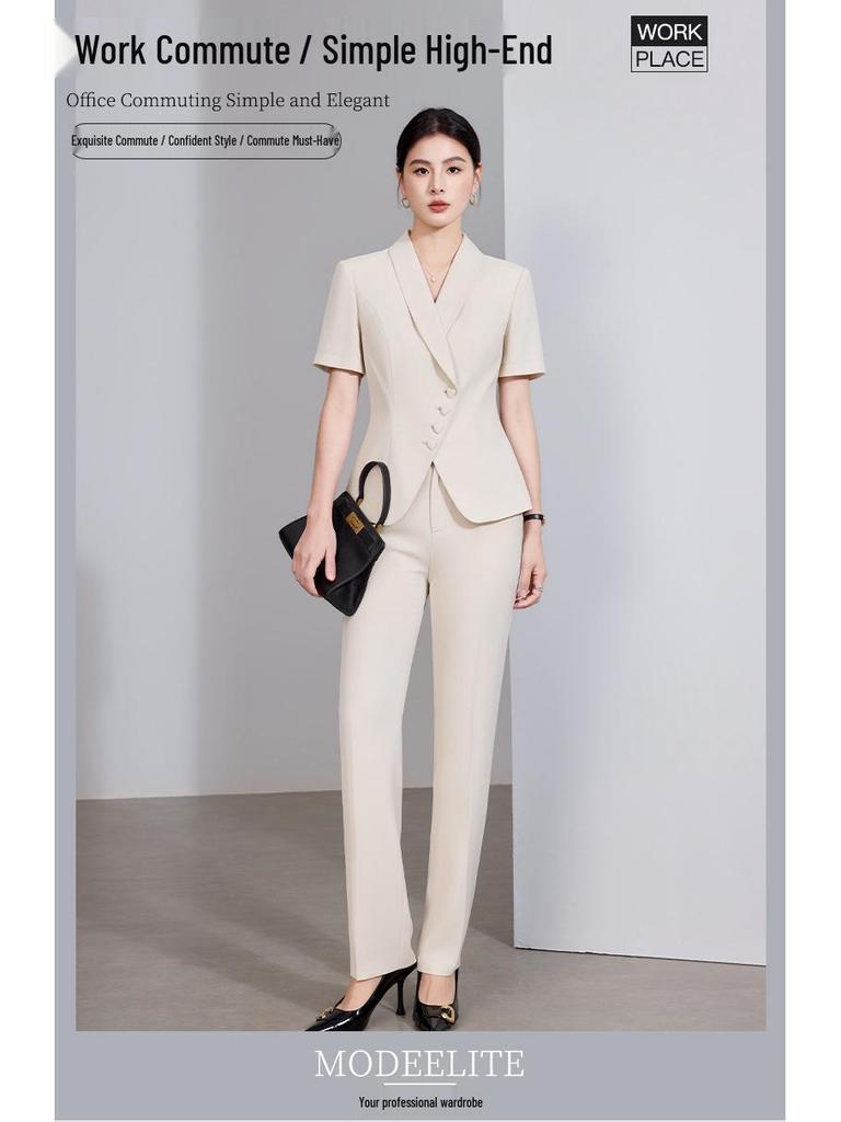 Elegant Women's Summer Suit: Professional Two-Piece Skirt Set for Salon Work