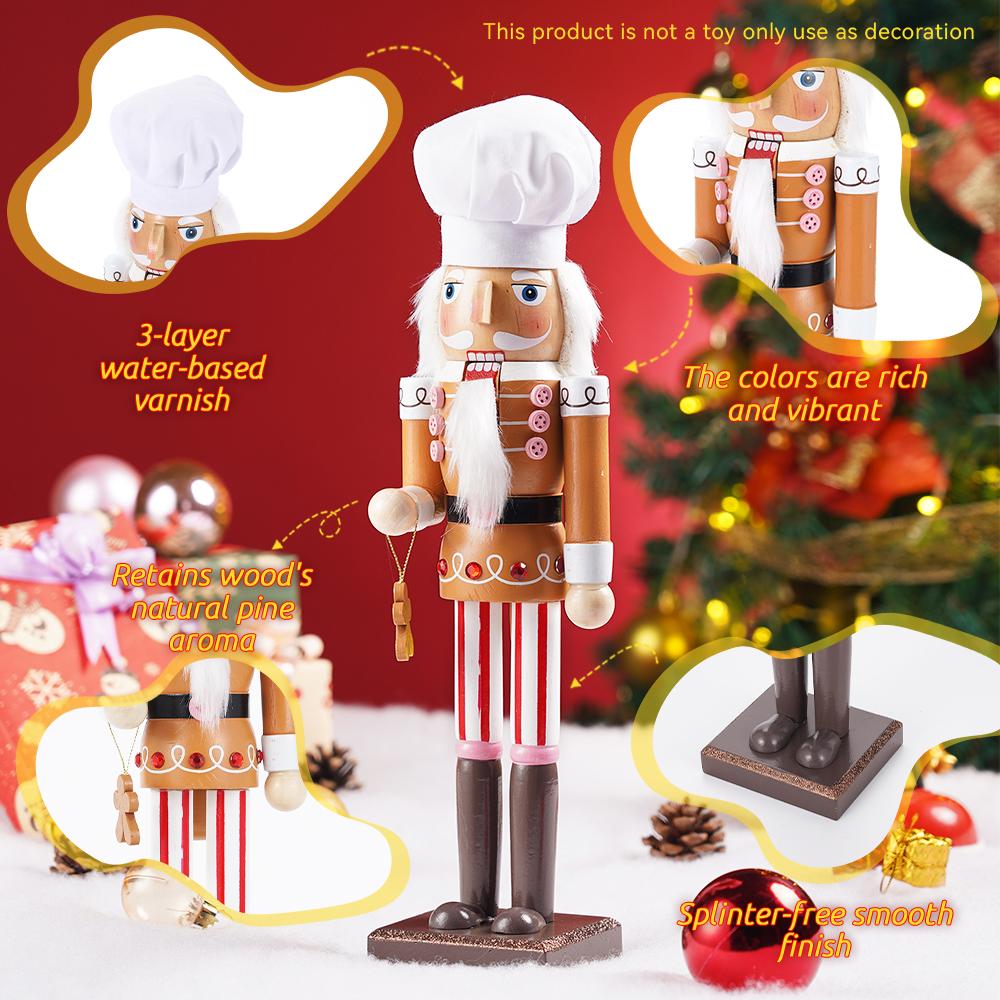Christmas Nutcracker Chef Series Wooden Nutcracker Ornament Gingerbread Man Soldier Handcraft Doll Toy Home Desktop Decoration