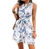 Women's Summer V-neck Holiday Vest Dress with Belt and Print - 2025 European Style