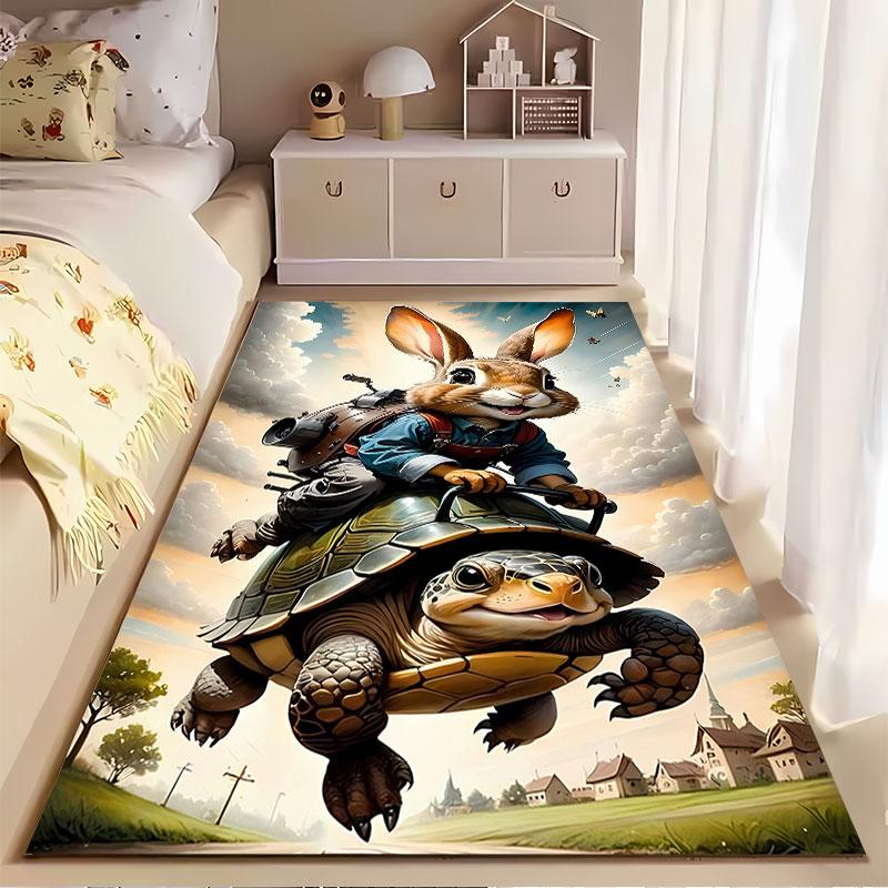 Rabbit Riding Turtle Adventure suitable as a non-slip mat for the living room or bedroom sofa