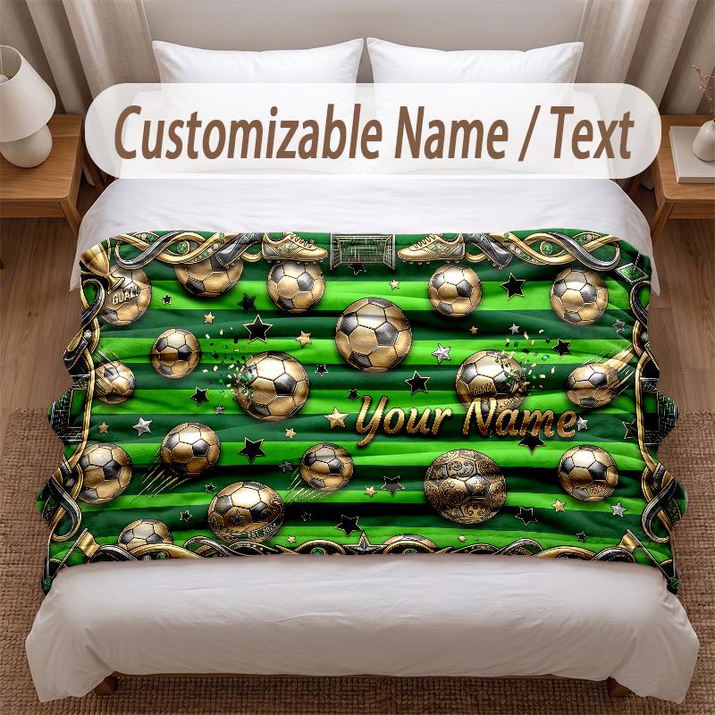 Soccer Theme Soft Blanket Personalized Custom Name Text Print Warm Blanket Home Sofa Bedroom Decor